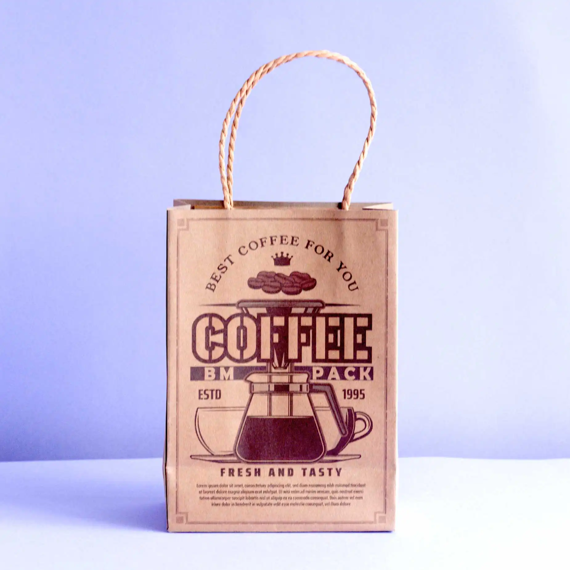 其他產品樣板: 牛皮紙袋印有咖啡圖案及字體
