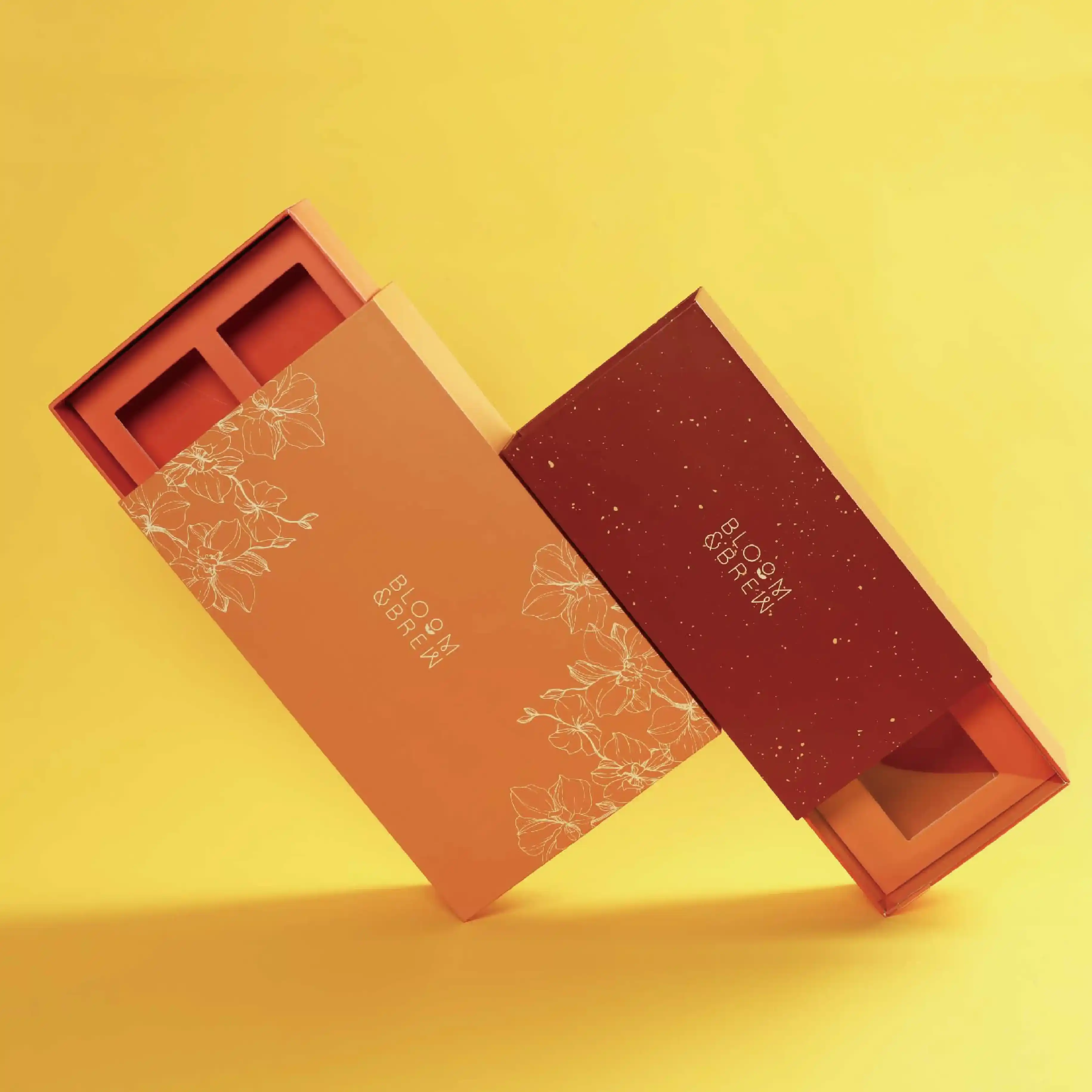 Sleeved rigid box side view red orange custom brand print standing - BM Pack HK