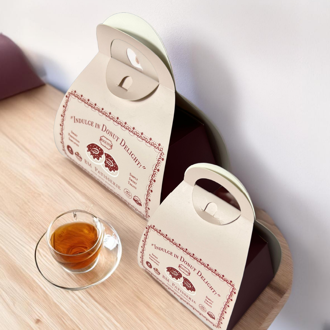 Portable folding box side view showing two sizes with tea lifestyle shot - custom printed min 100pcs BM Pack