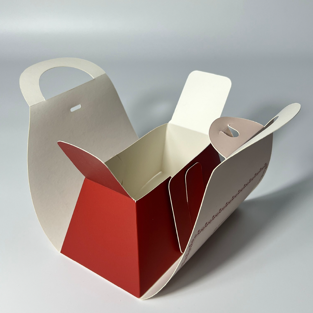 Portable folding box open view showing inner structure red and white color contrast - BM Pack HK