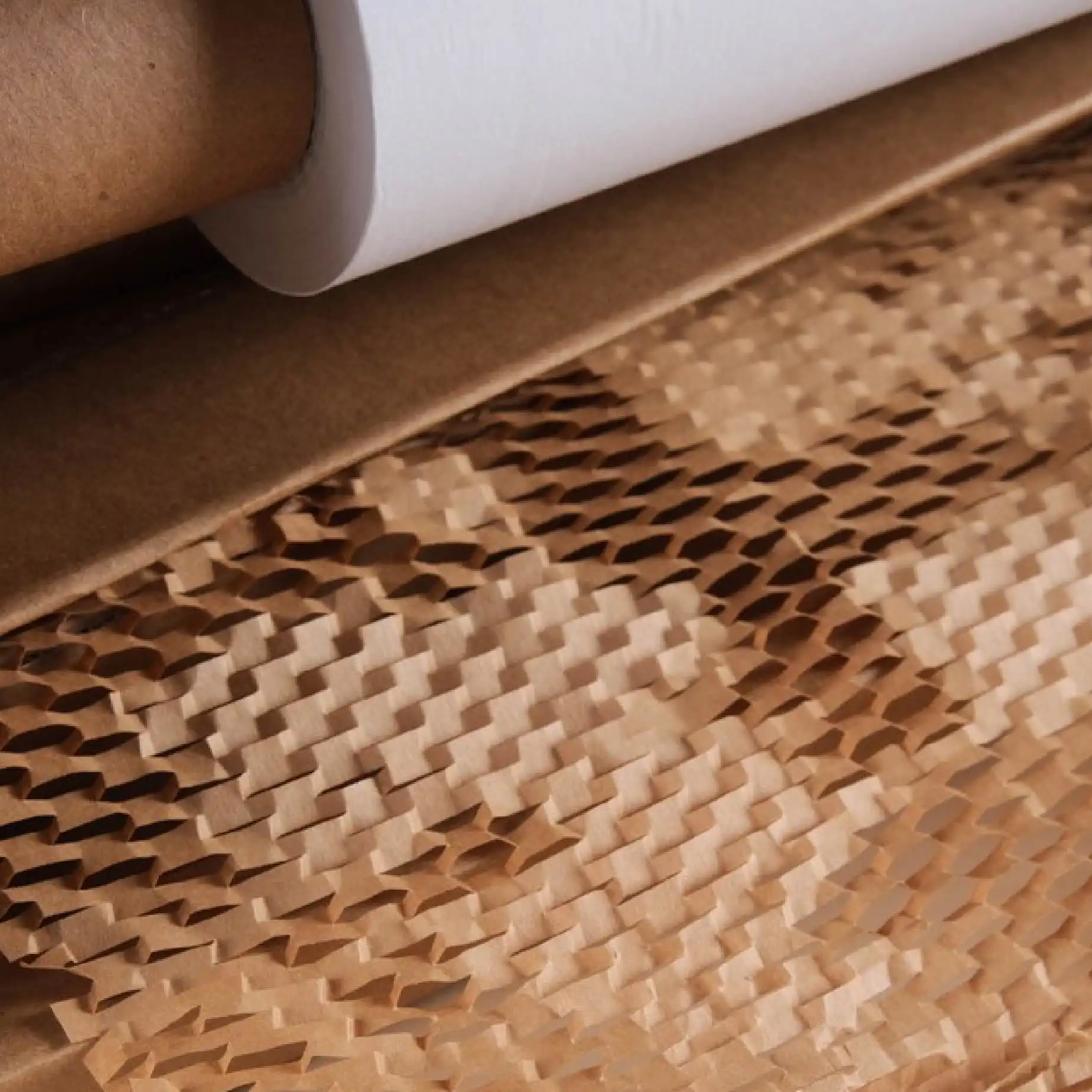 在近鏡放大下的蜂巢包裝紙套裝部件。